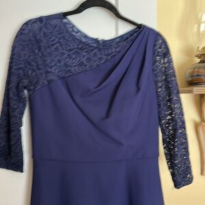 JS Collections fit & flare dress. Lace asymmetrical detail. Purple. Size 6
